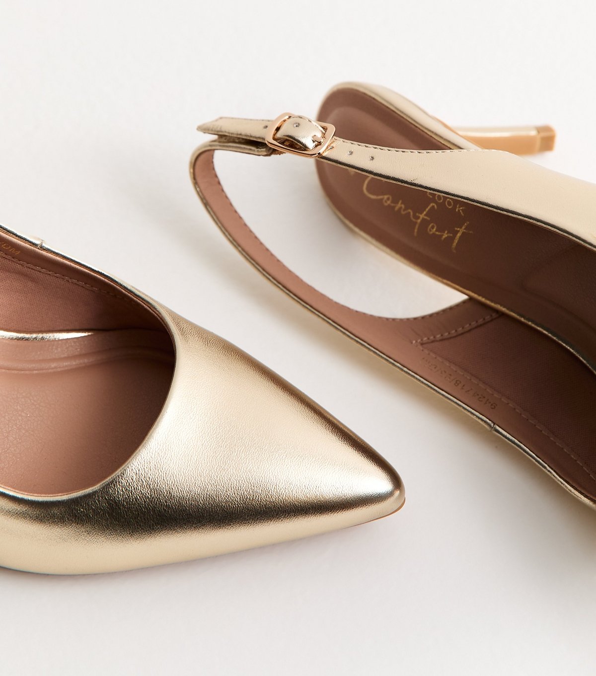 New Look Women's Gold Faux Leather Slingback Stiletto Court Shoes Vegan New Look - 3