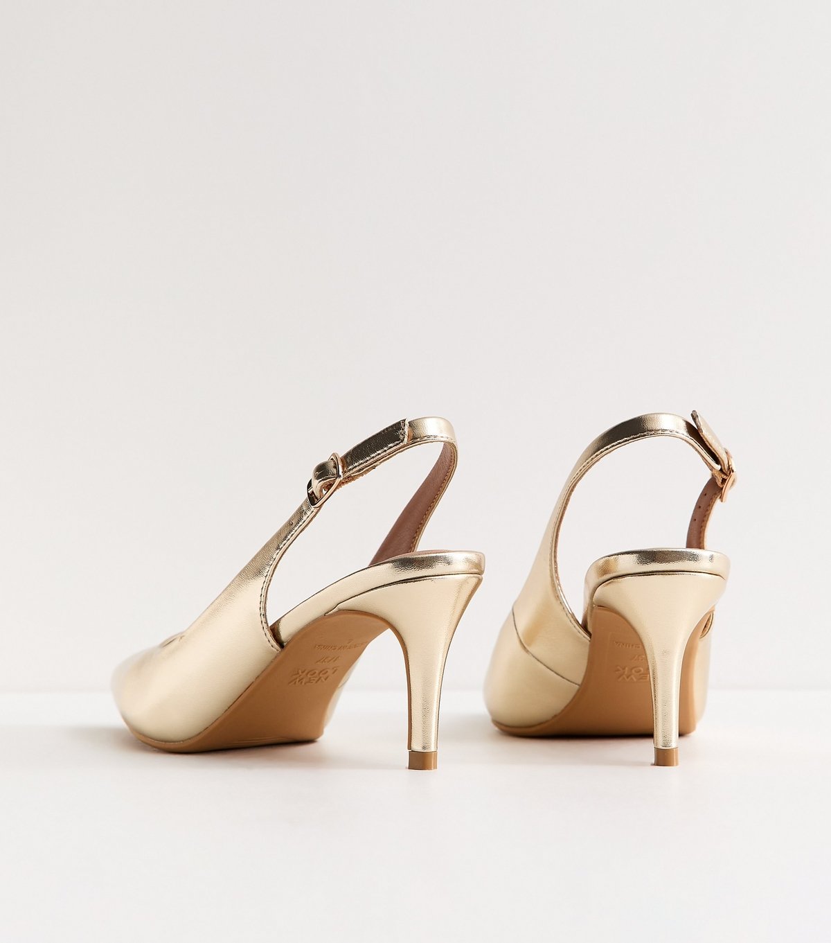 New Look Women's Gold Faux Leather Slingback Stiletto Court Shoes Vegan New Look - 4