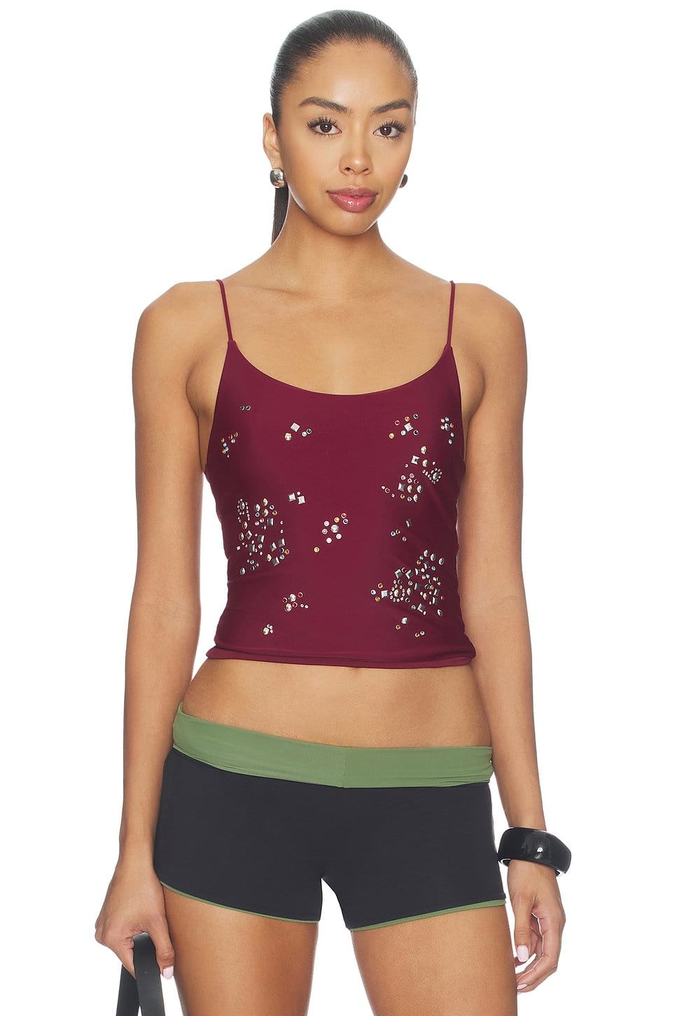 Revolve Bordeaux Jewel Stones Embellished Crop Top