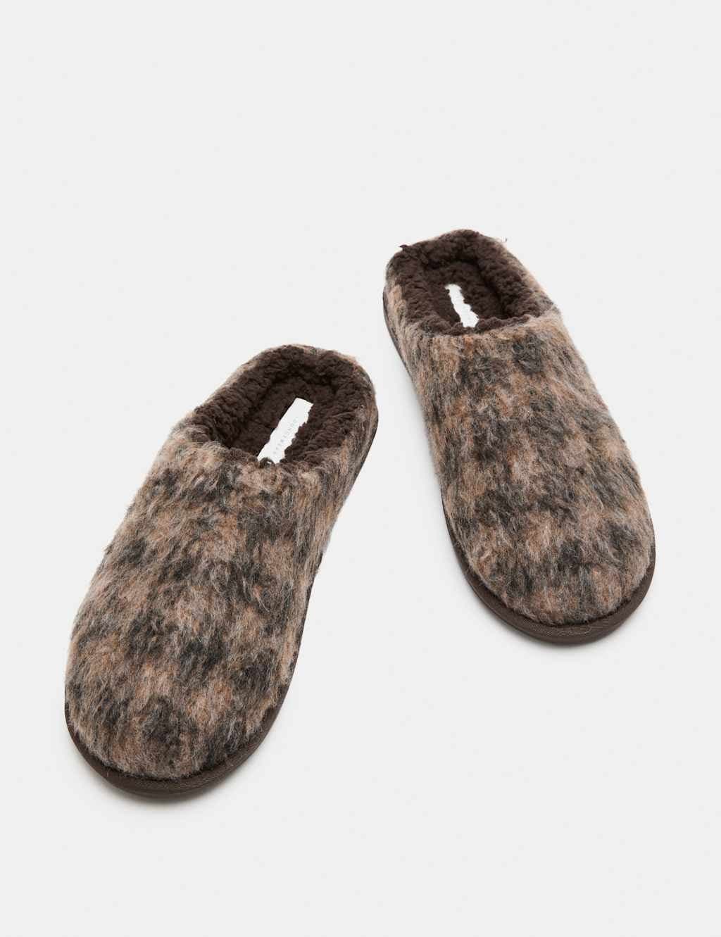 Marks & Spencer M&S Brushed Checked Mule Slippers with Freshfeet™ Brown Mix