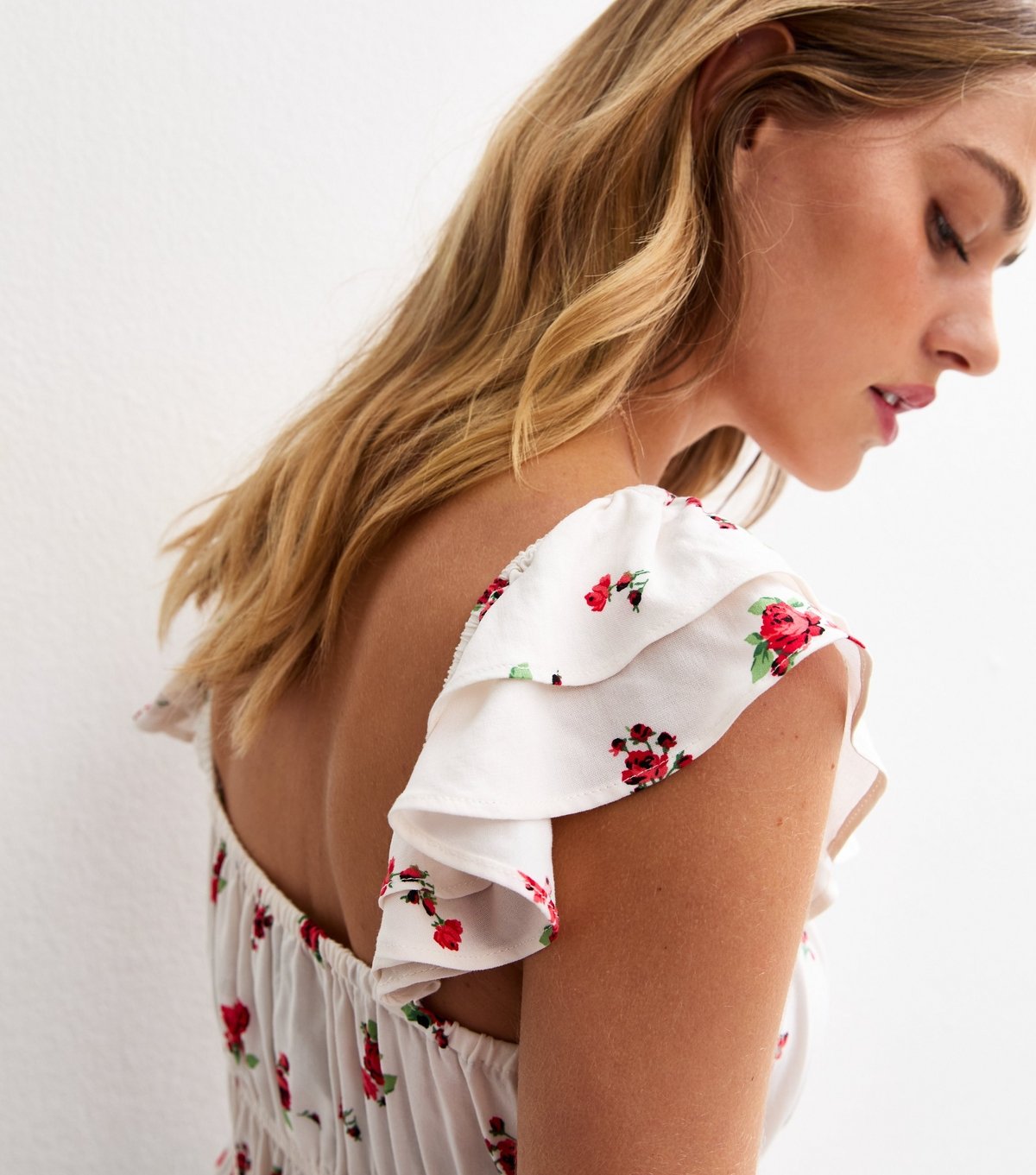 New Look Women's Red Rose Print Shirred Waist Tea Top New Look - 2