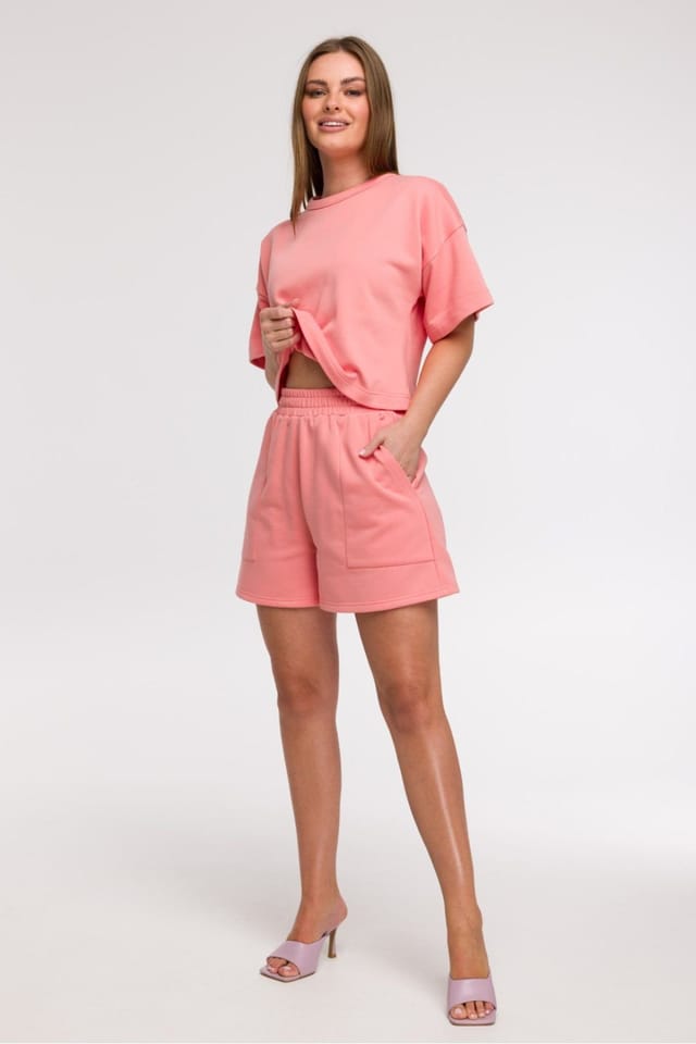 Love Lace Love Lace Women's High Waist Elastic Shorts with Front Pockets in Pink - 2