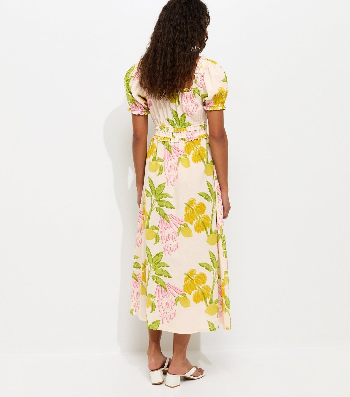 New Look Women's Cream Tropical Print Shirred Milkmaid Midi Dress New Look - 4