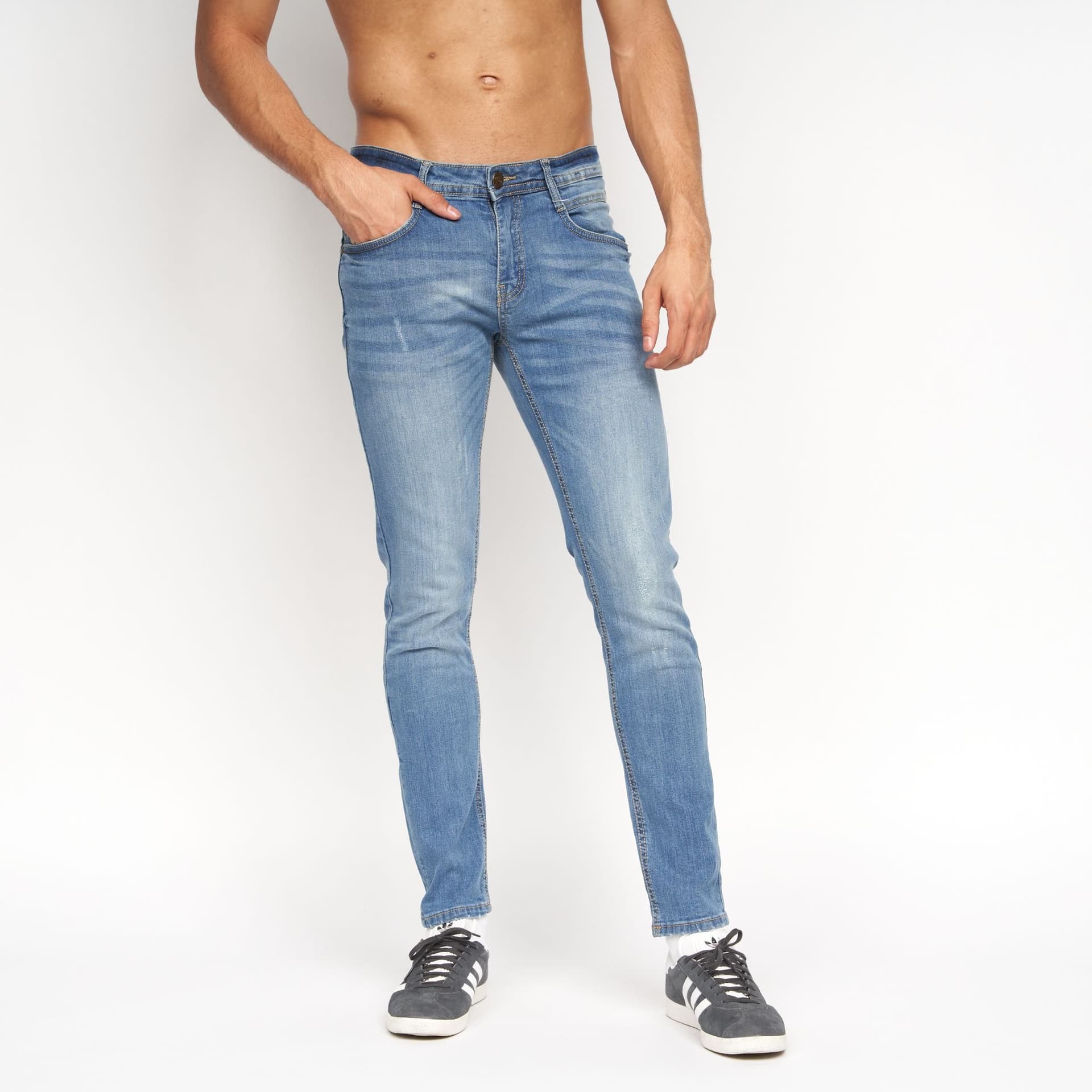Duck&Cover Duck&Cover Tranfold Men's Slim-Fit Distressed Denim Jeans in Light Blue