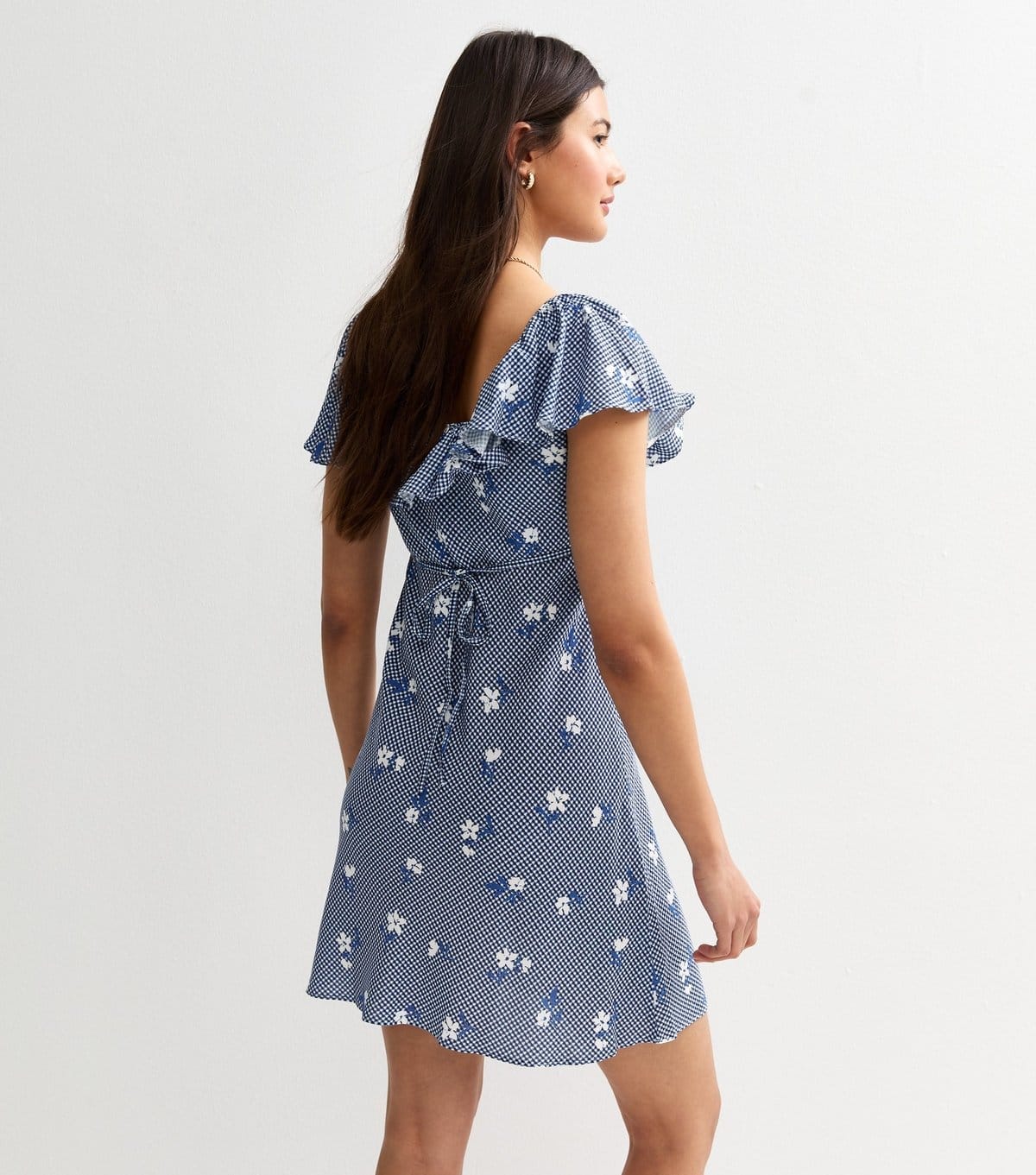 New Look Women's Blue Gingham Floral Print Mini Ruffle Dress New Look - 4
