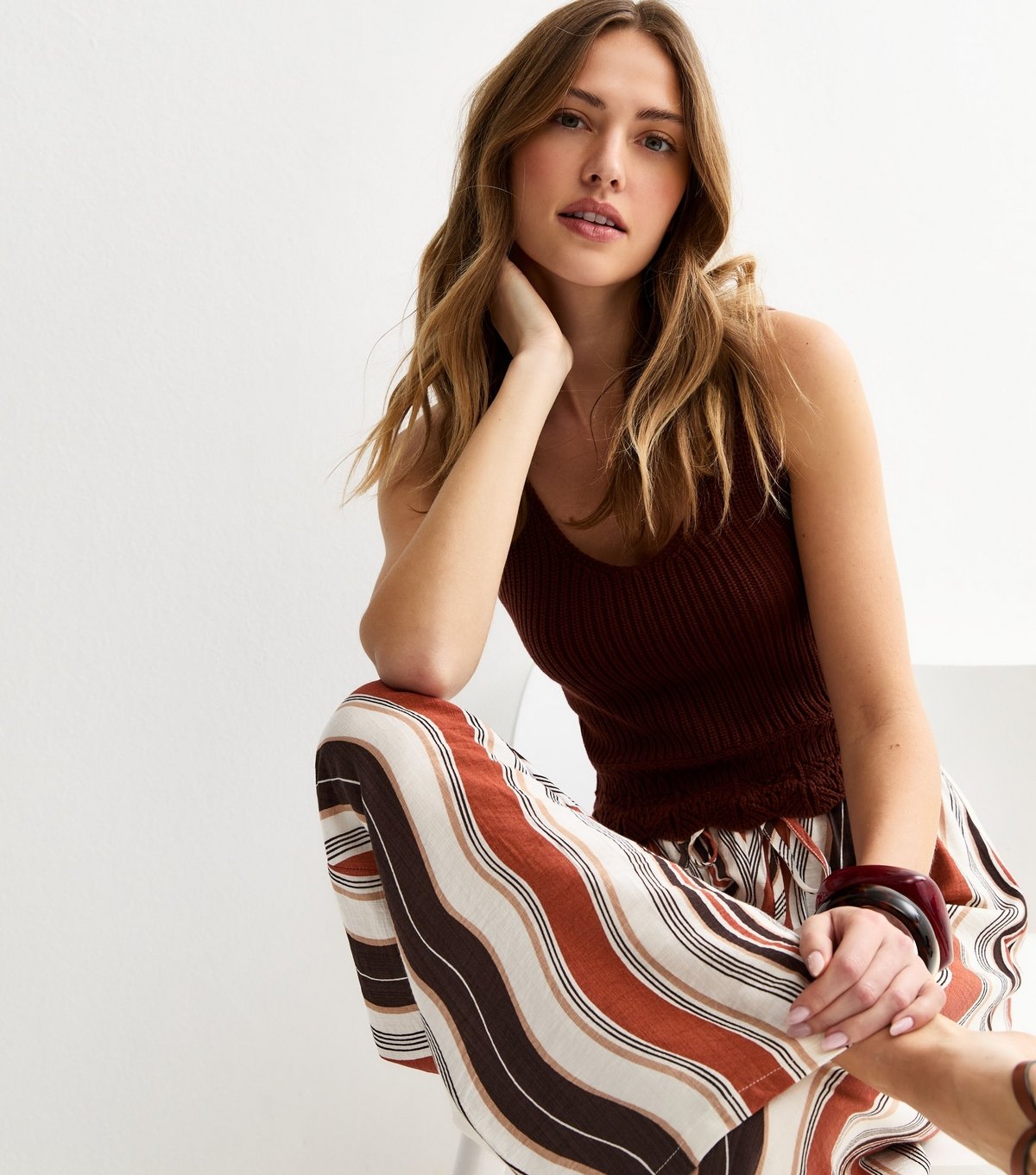 New Look Women's Brown Wave Print Wide Leg Trousers New Look - 2