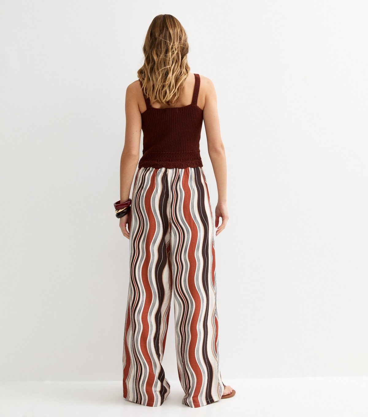 New Look Women's Brown Wave Print Wide Leg Trousers New Look - 4