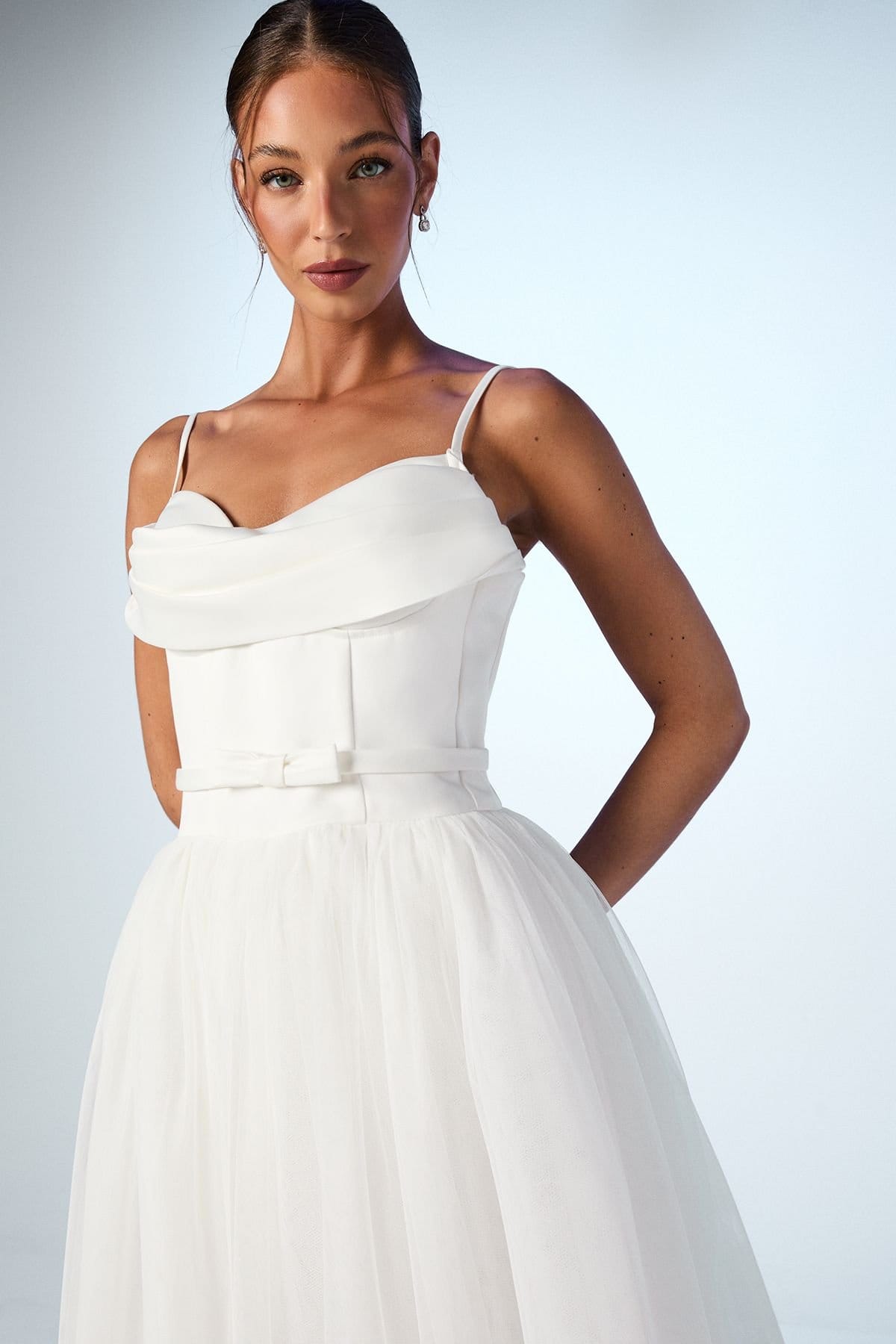 Coast Coast Women's Cowl Neck Corset Satin Wedding Dress in Ivory - 4