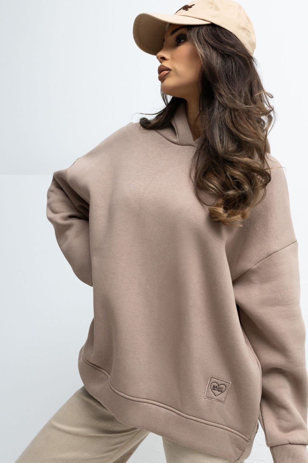 Love Lace Love Lace Women's Loose Hooded Cotton Elastane Sweatshirt in Beige