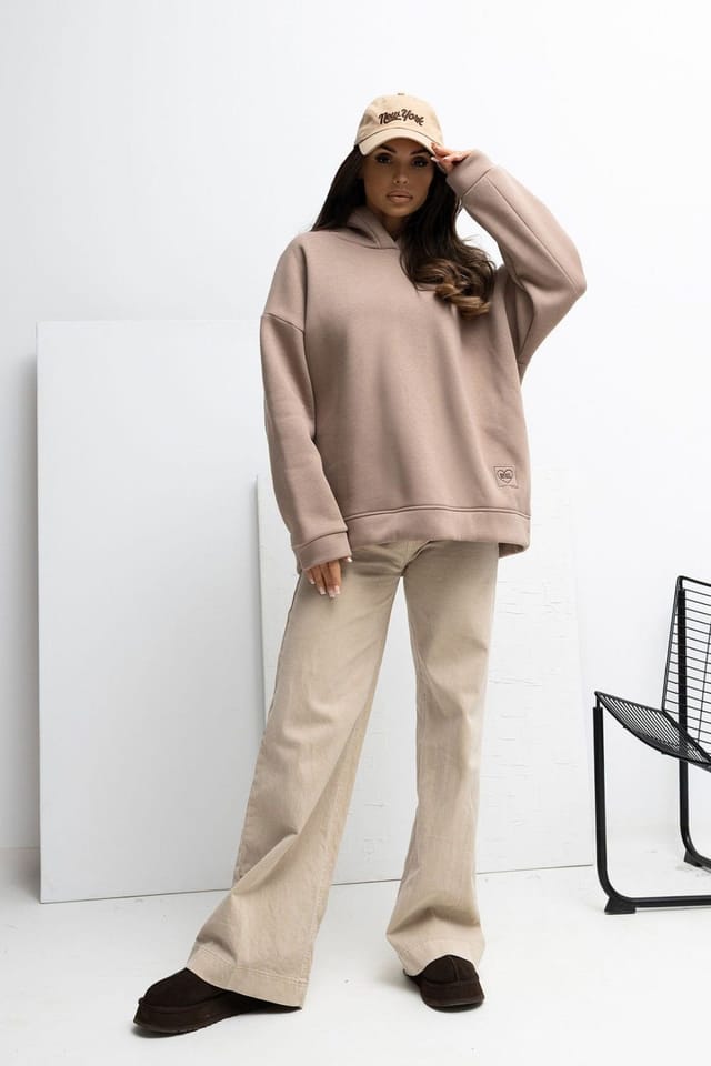 Love Lace Love Lace Women's Loose Hooded Cotton Elastane Sweatshirt in Beige - 2