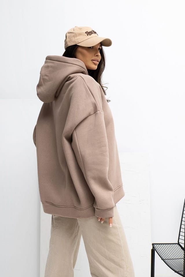 Love Lace Love Lace Women's Loose Hooded Cotton Elastane Sweatshirt in Beige - 3