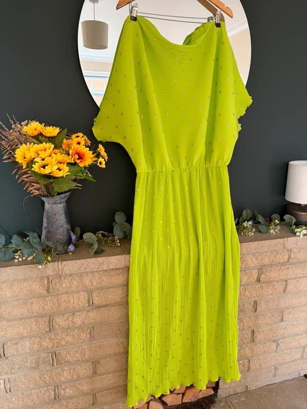 Never Fully Dressed Never Fully Dressed Tilly Lime Green Pleated Midi Dress UK 16