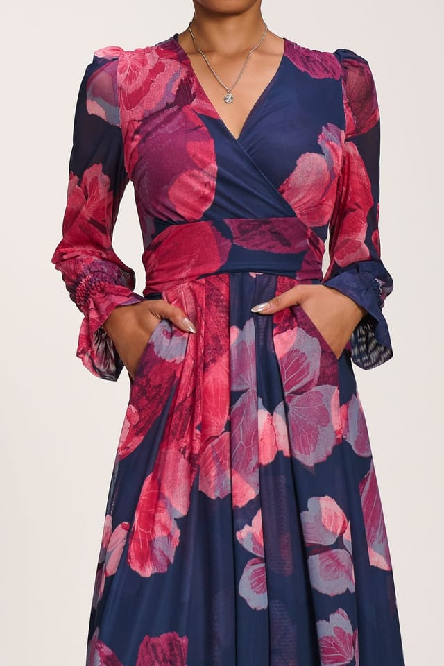 Jolie Moi Jolie Moi Women's Long Sleeve V Neck Mesh Maxi Dress - 3