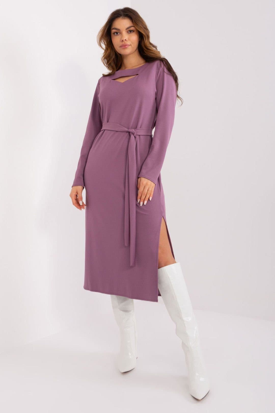 Love Lace Love Lace Violet Ribbed Midi Daydress with Tie Belt