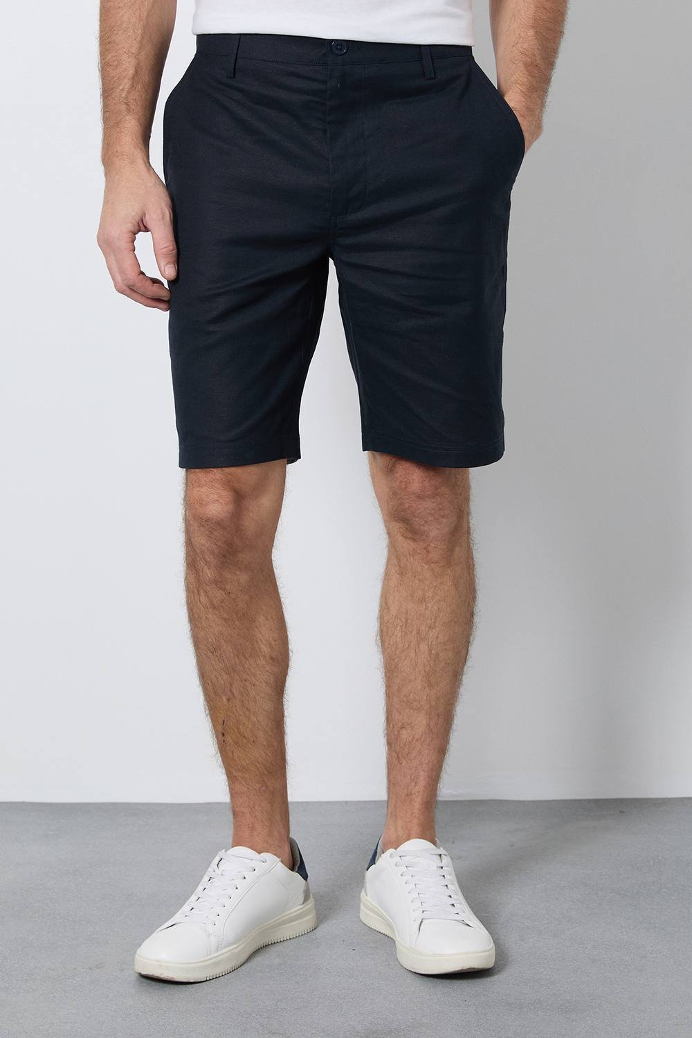 Burton Burton Men's Navy Cotton Linen Shorts - 2