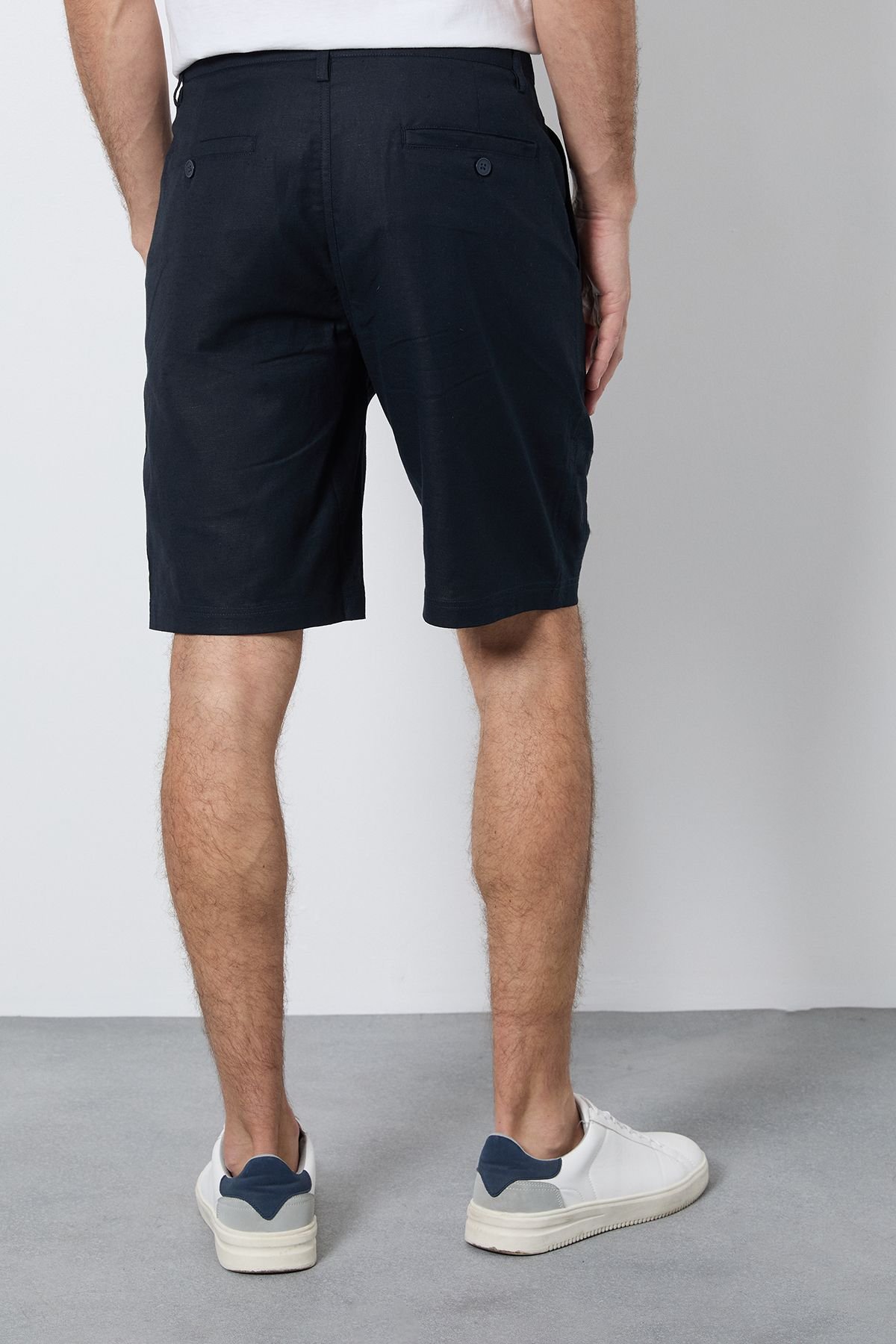 Burton Burton Men's Navy Cotton Linen Shorts - 3