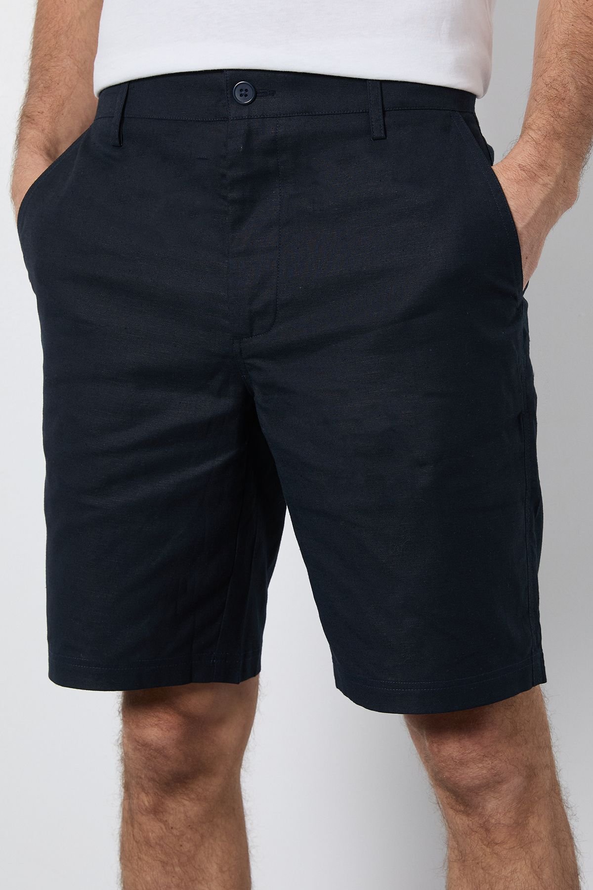 Burton Burton Men's Navy Cotton Linen Shorts - 4