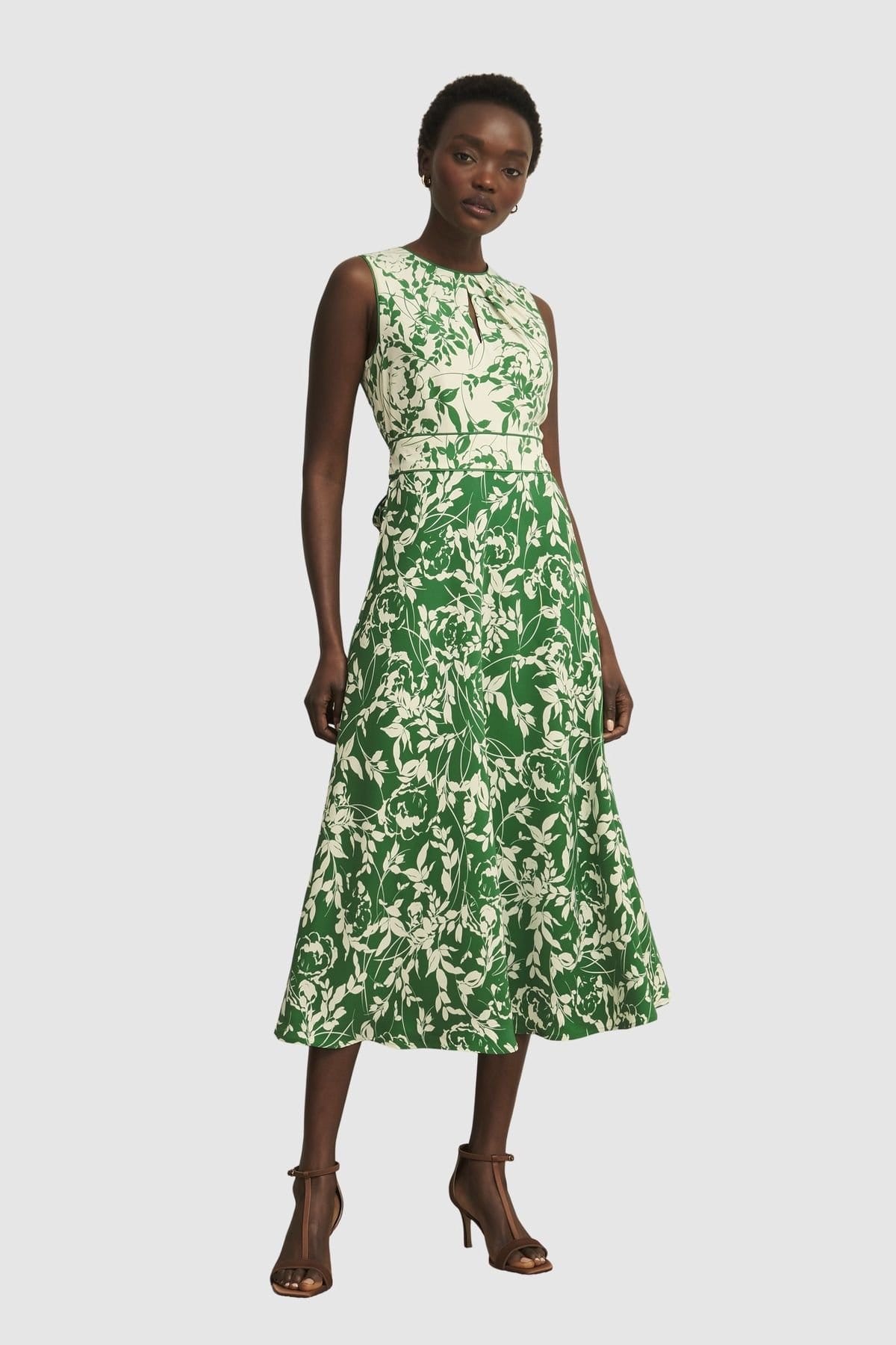 Hobbs London Green Floral Sleeveless Midi Dress