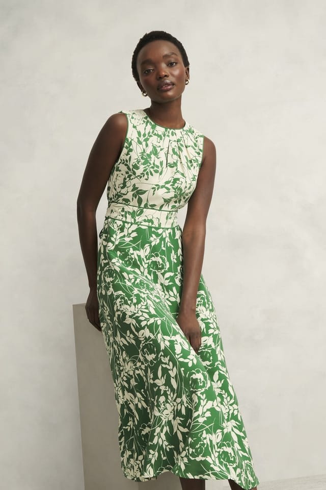 Hobbs London Hobbs London Women's Maddie Sleeveless Tie Waist Midi Dress in Green - 3