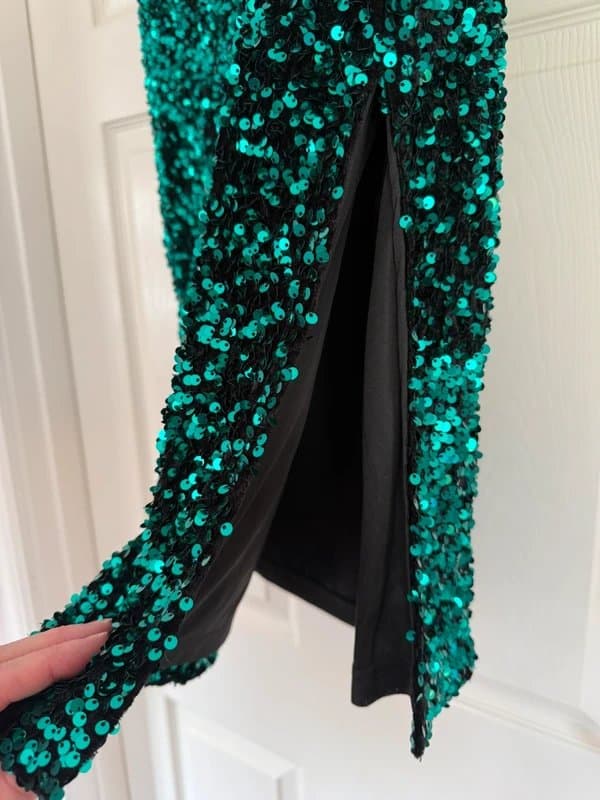 Warehouse Velvet/sequins Gorgeous Green midi skirt
