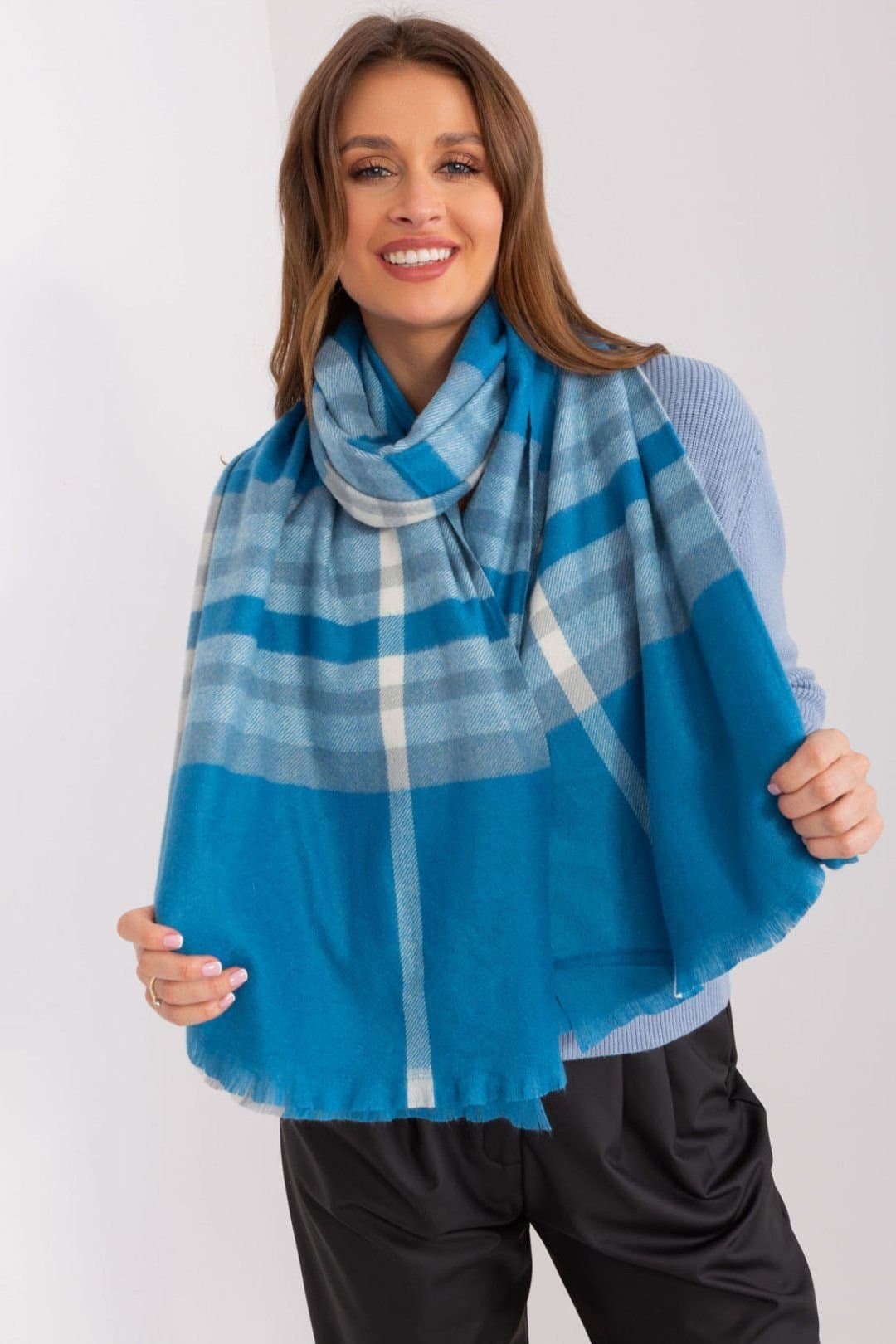 Love Lace Love Lace Women's Long Colorful Checkered Polyester Scarf for Fall Winter in Blue