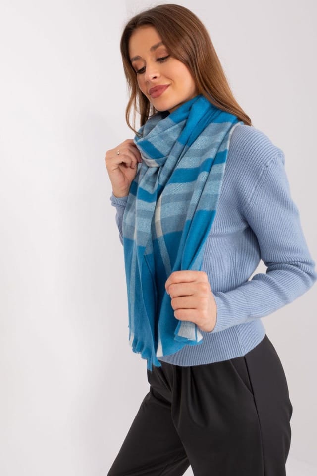 Love Lace Love Lace Women's Long Colorful Checkered Polyester Scarf for Fall Winter in Blue - 2