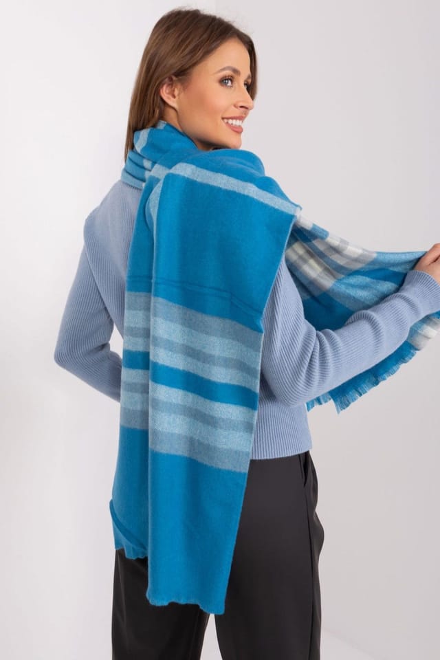 Love Lace Love Lace Women's Long Colorful Checkered Polyester Scarf for Fall Winter in Blue - 3