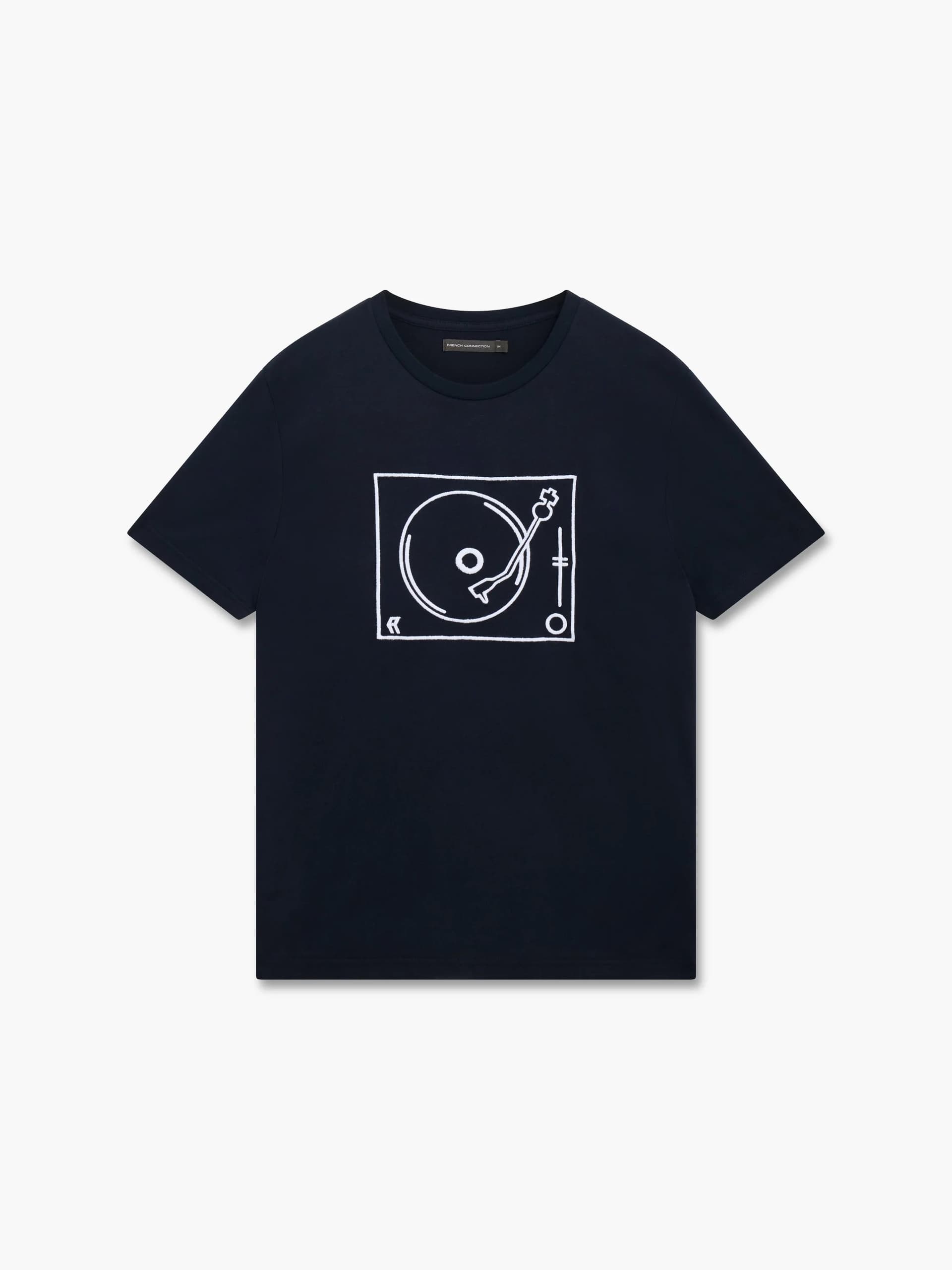 French Connection Turntable Embroidered T-Shirt Marine Blue