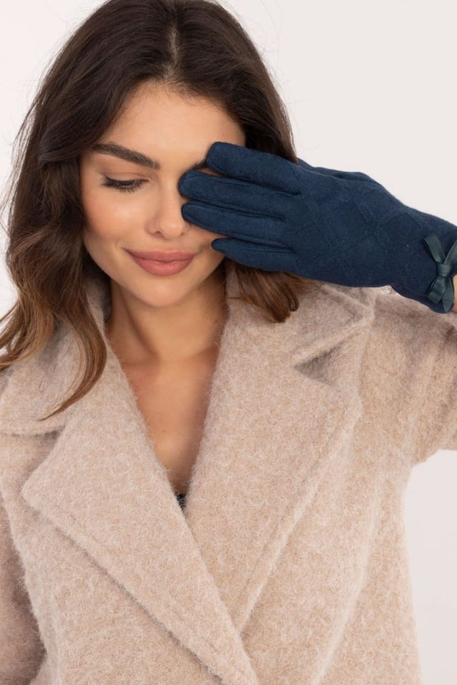 Love Lace Love Lace Women's Insulated Touchscreen Gloves with Bow Cuff & Flower Detail in Navy - 2