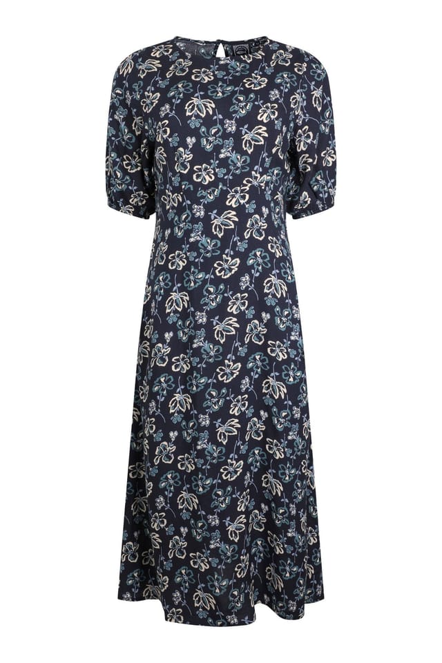 Weird Fish Weird Fish Women's Everly Printed Viscose Dress in Dark Navy - 2