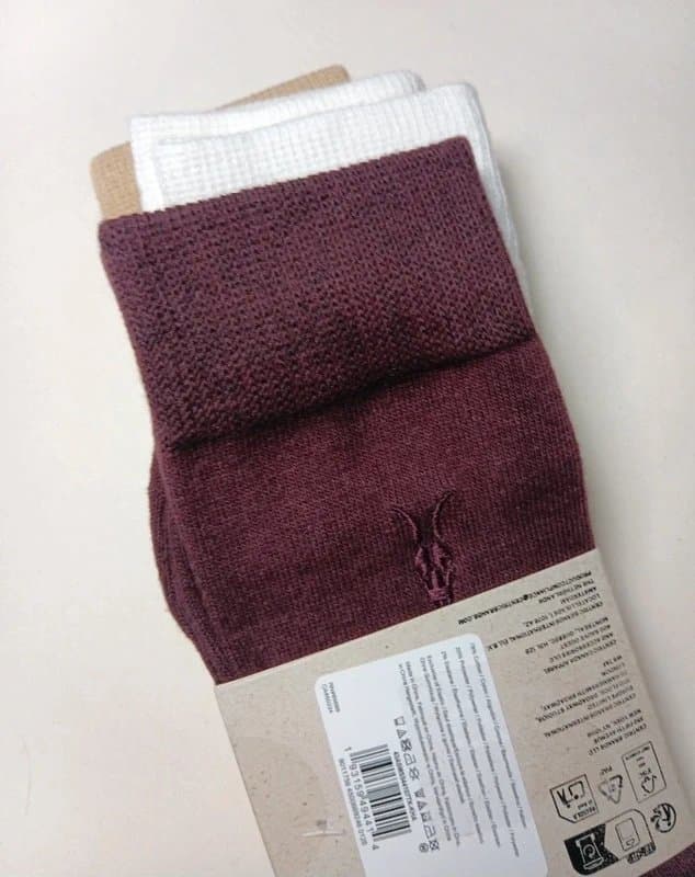 AllSaints Allsaints Mens Socks. RRP £28. Ram Logo. 3x Pairs. Beige, Cream, Burgandy Socks