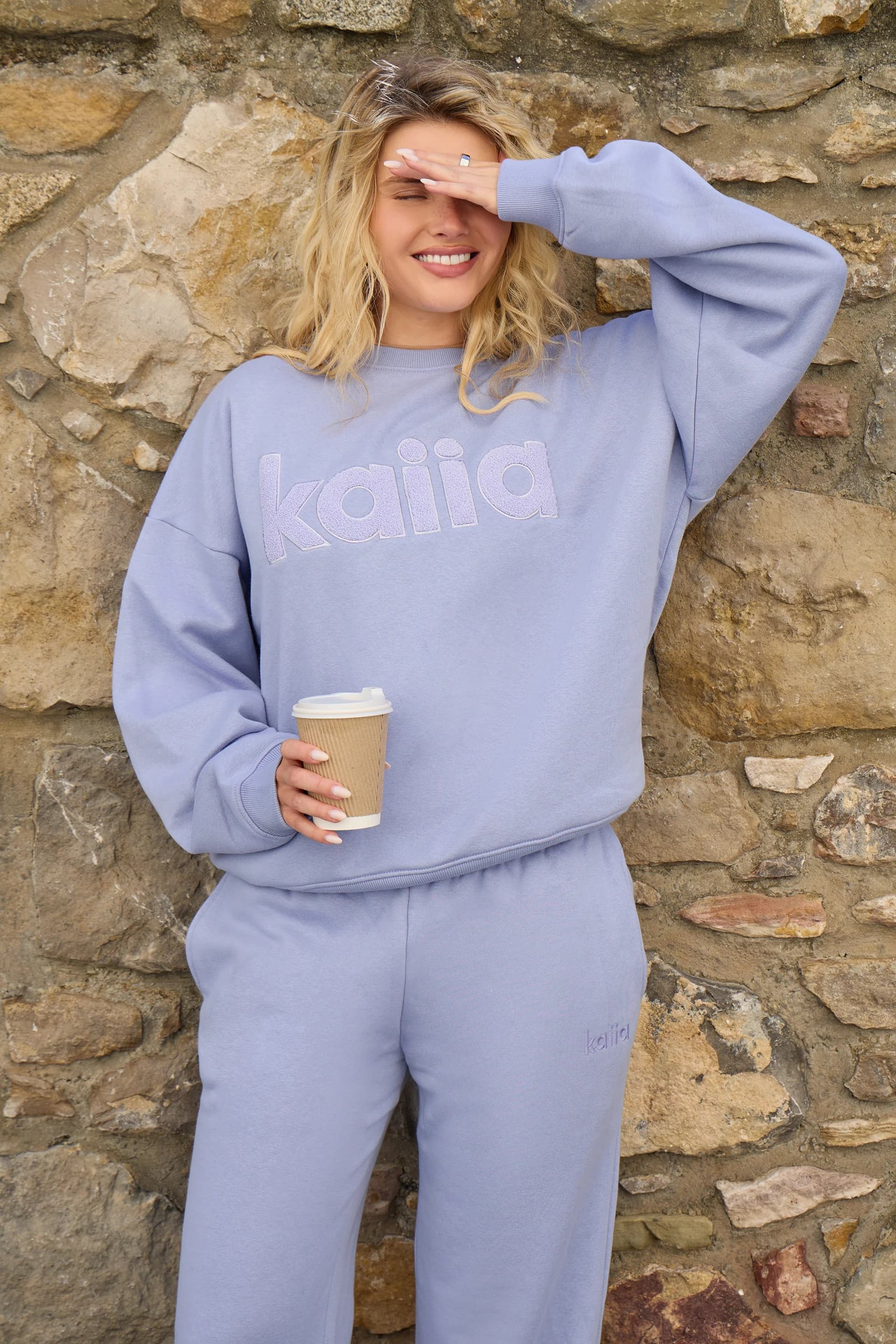 Kaiia Kaiia Borg Logo Oversized Sweatshirt Lavender Blue