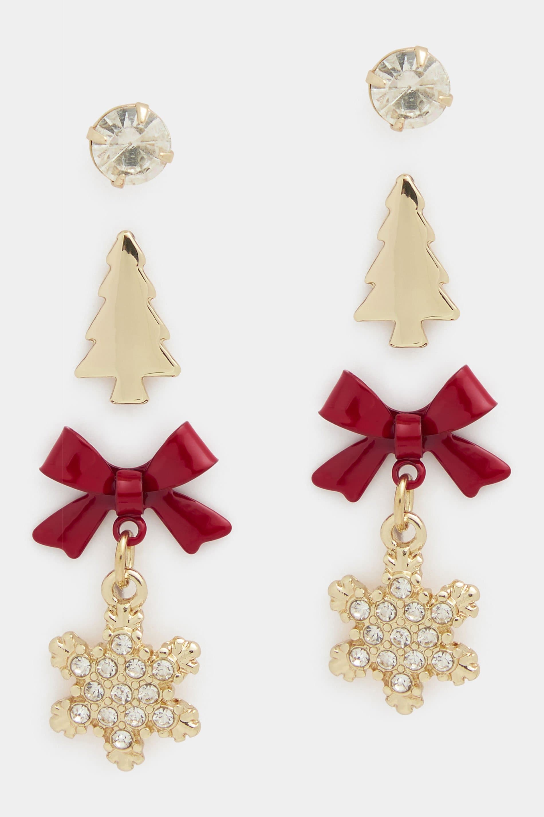 Yours 3 Pack Gold Tone Novelty Snowflake Drop Earrings