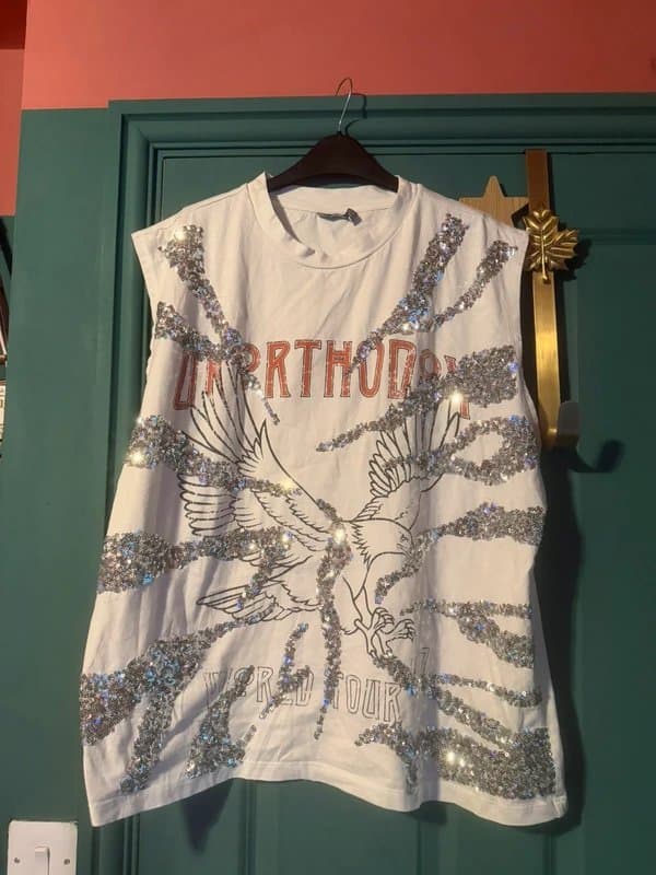 ASOS ASOS Size S 8 10 Fit 14 16 White oversized tank Sequin embellished Band Top