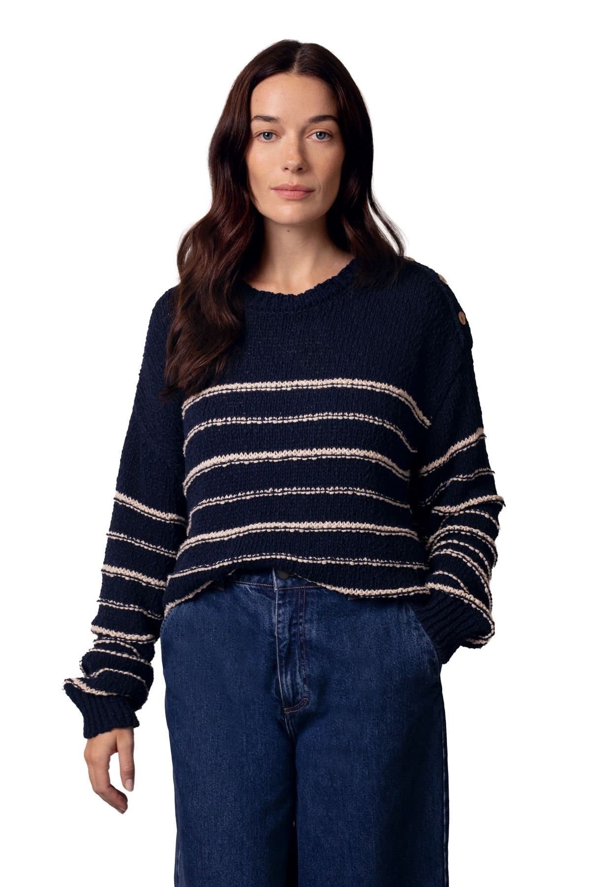 Celtic & Co Celtic & Co Women's Linen Cotton Breton Sweater in Dark Navy