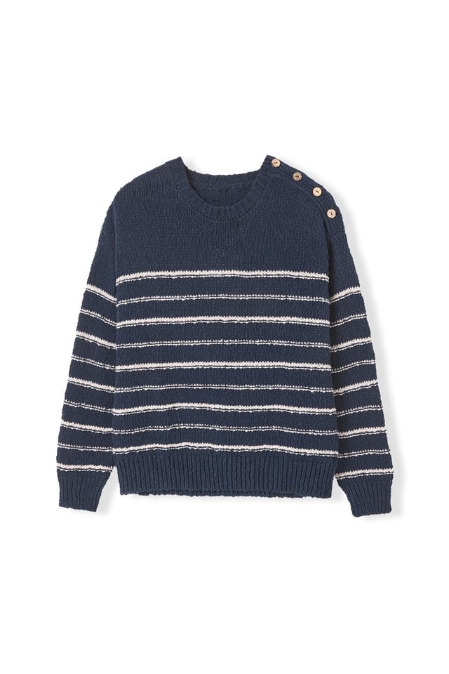 Celtic & Co Celtic & Co Women's Linen Cotton Breton Sweater in Dark Navy - 2