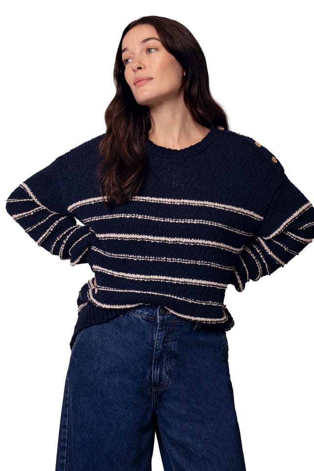 Celtic & Co Celtic & Co Women's Linen Cotton Breton Sweater in Dark Navy - 3