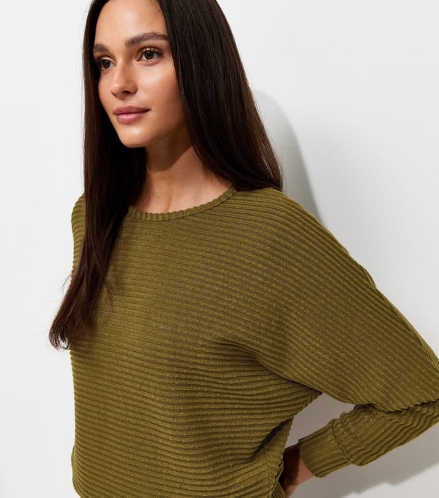 New Look Women's Dark Khaki Soft Touch Ribbed Batwing Sleeve Top New Look - 2