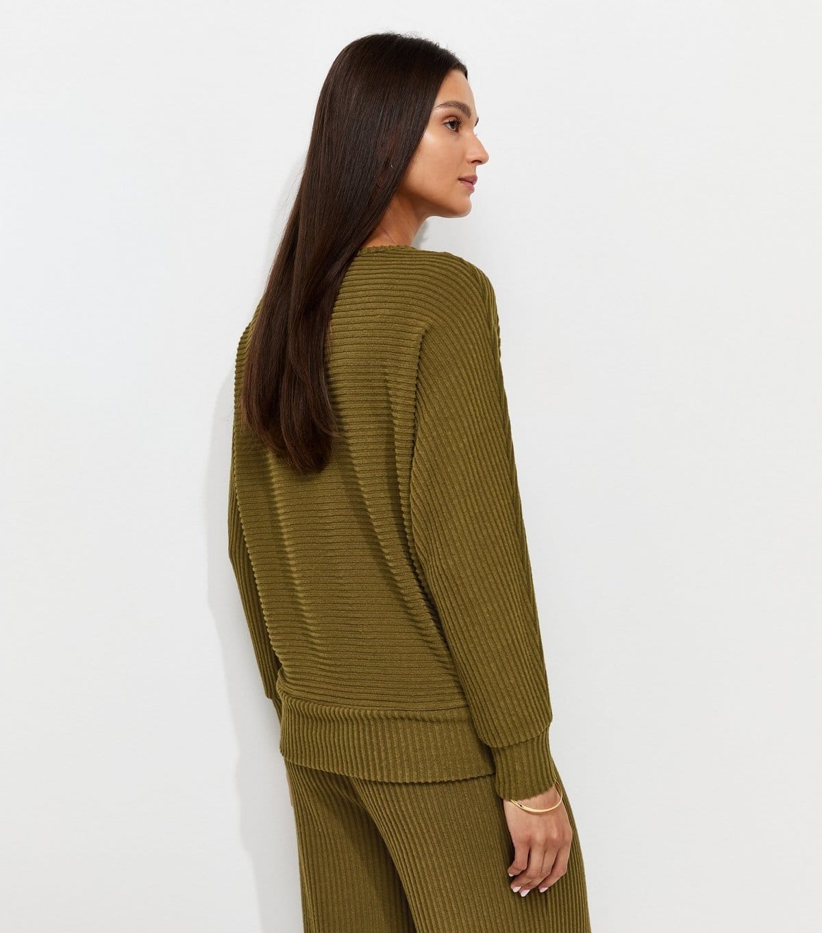 New Look Women's Dark Khaki Soft Touch Ribbed Batwing Sleeve Top New Look - 4