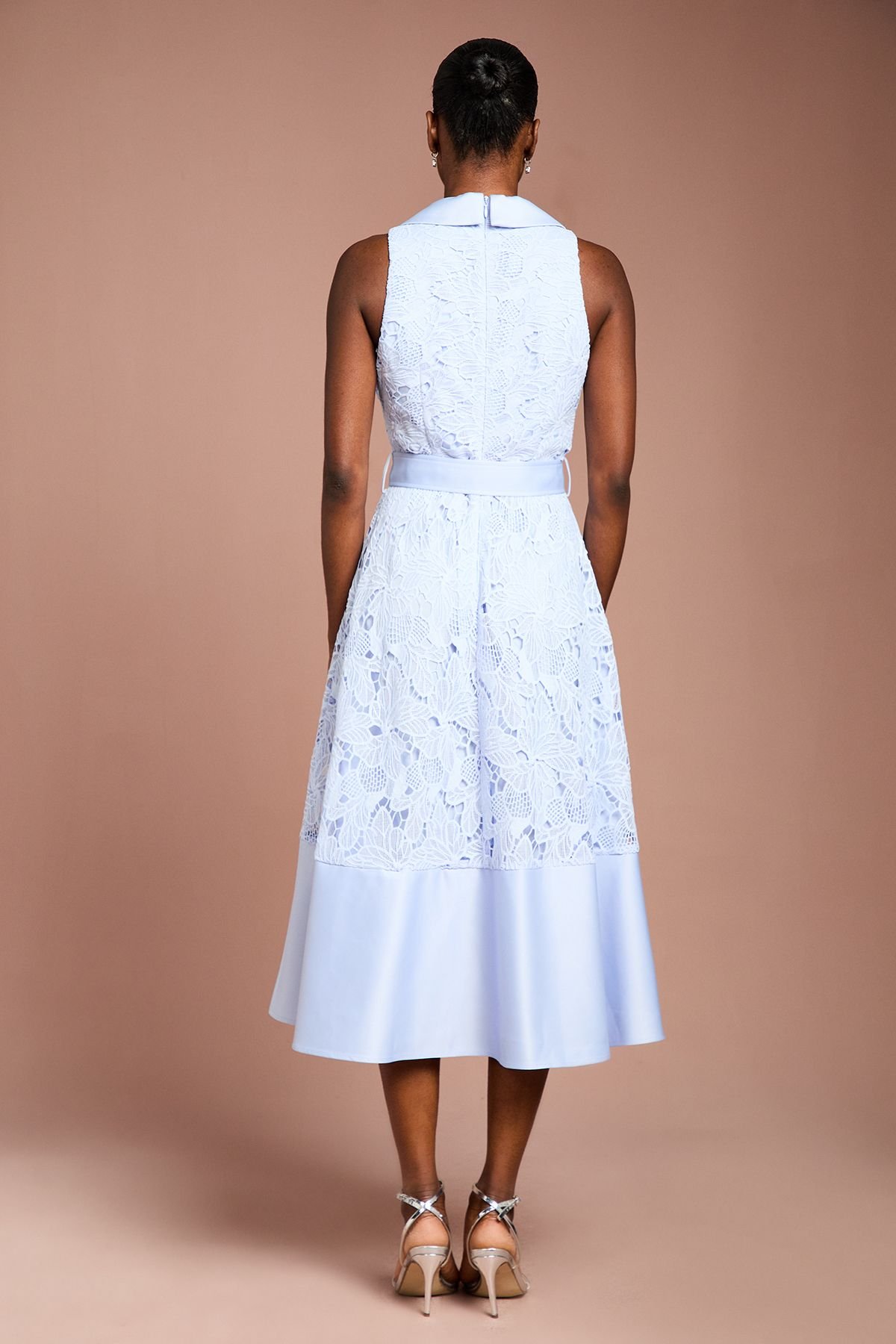 Coast Coast Women's Lace Sleeveless Satin Contrast Midi Shirt Dress in Cornflower Blue - 3