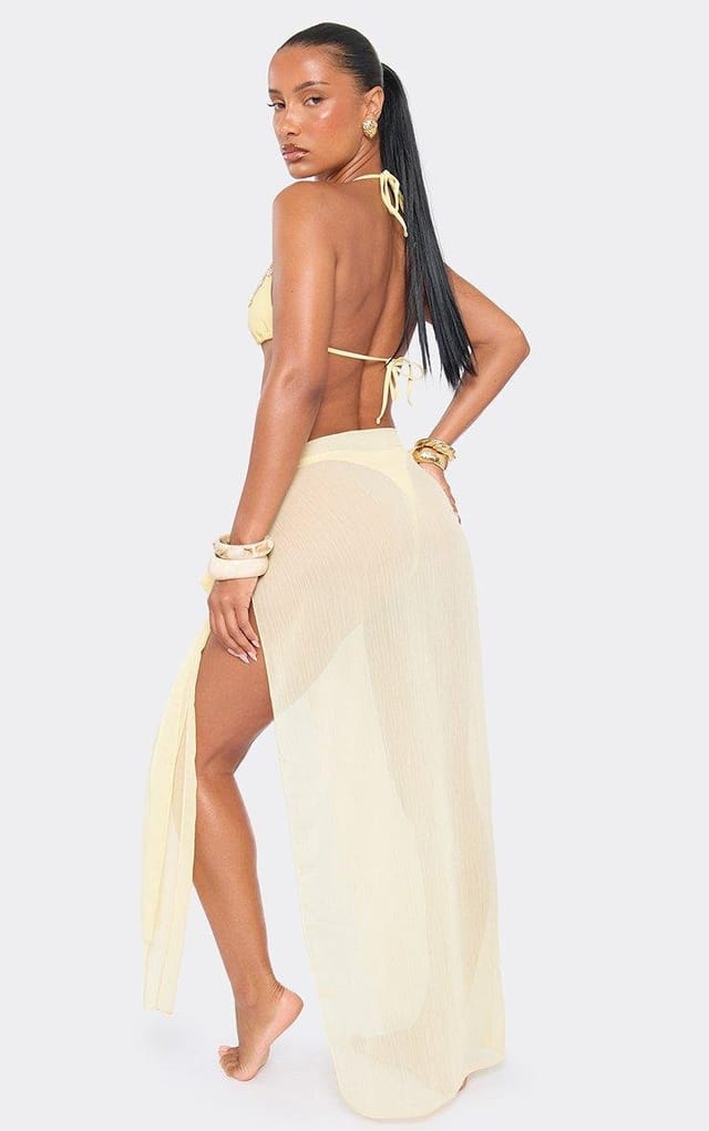 EGO Tie Side Sheer Sarong In Lemon, Women's Size UK 6 - 2