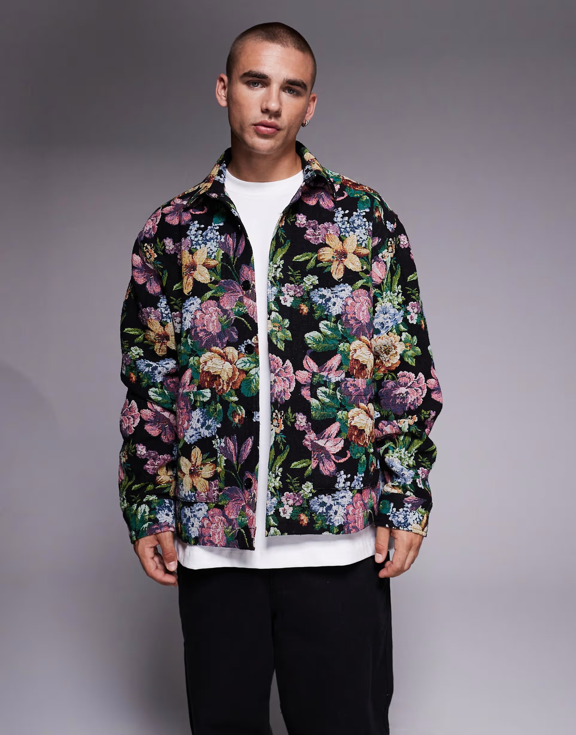 ASOS ASOS DESIGN boxy oversized floral tapestry shirt in black - 1