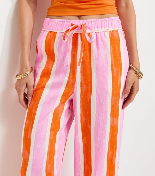 New Look Women's Pink & Orange Stripe Goya Wide Leg Trousers New Look - 2