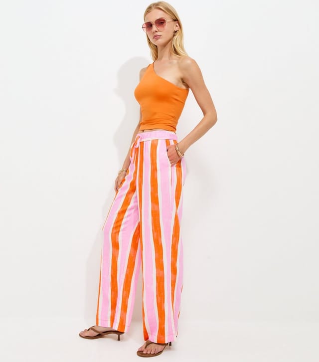 New Look Women's Pink & Orange Stripe Goya Wide Leg Trousers New Look - 3