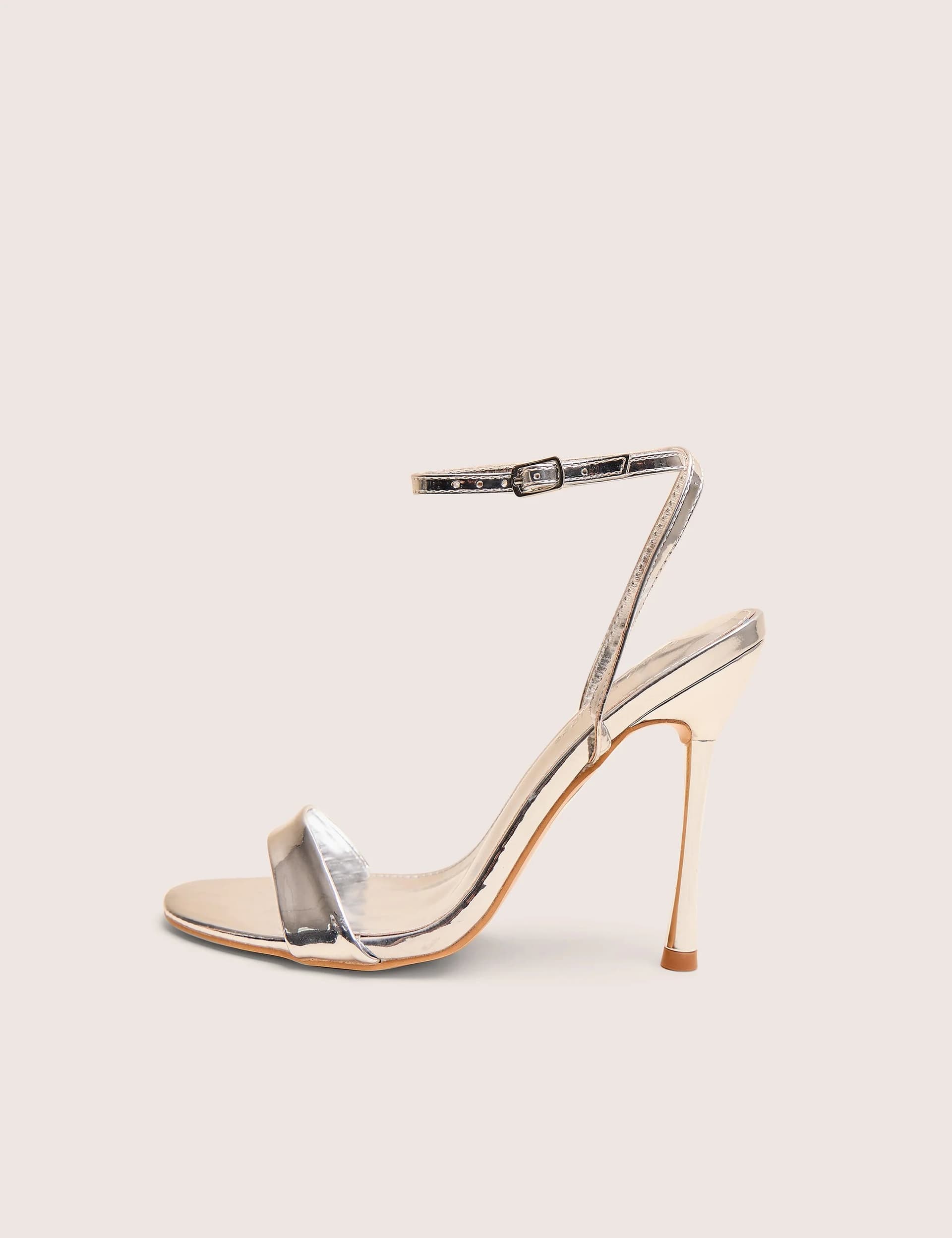 Public Desire Soho Silver Metallic Barely There Strappy Stiletto Heels