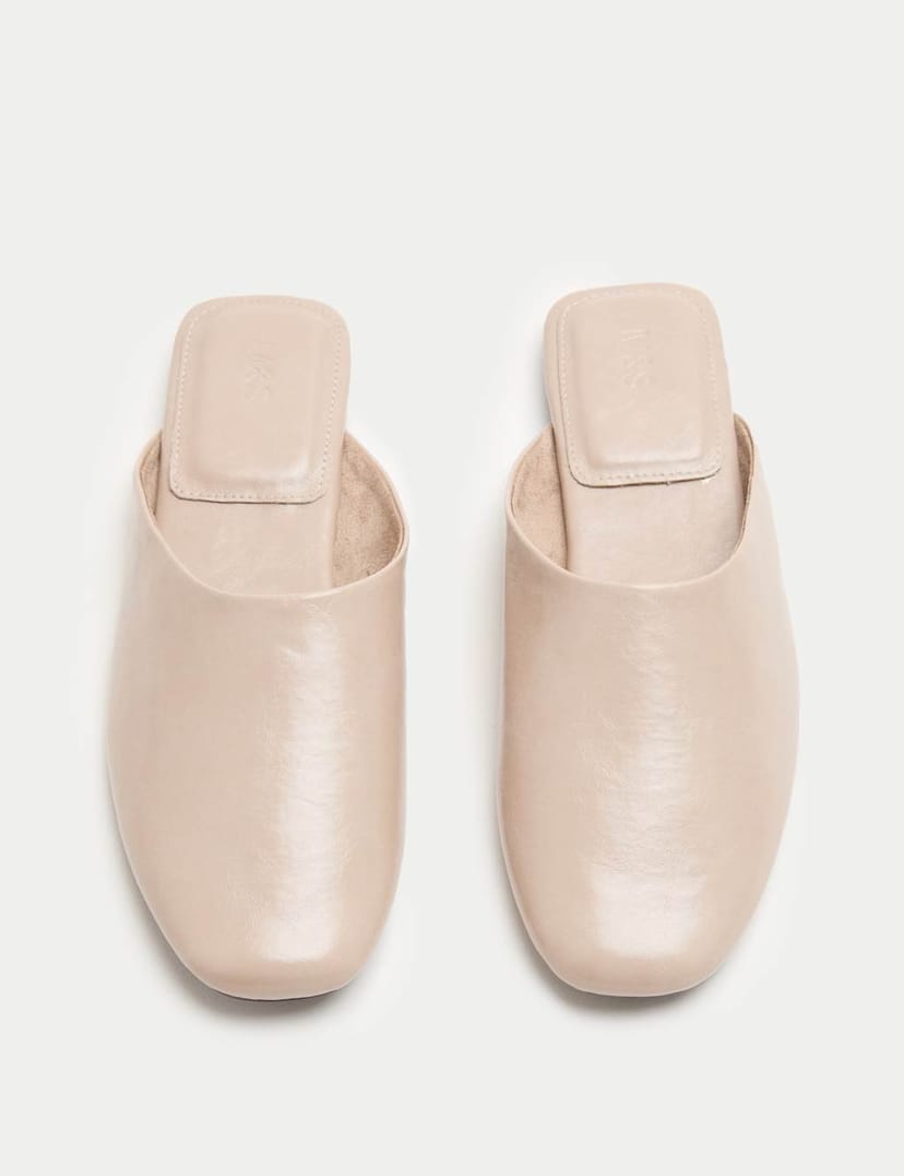 Marks & Spencer M&S Slip On Flat Square Toe Mules Nude - 1