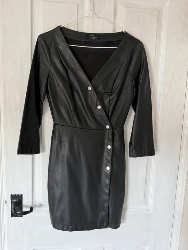 Bershka Black Faux Leather Bodycon Dress