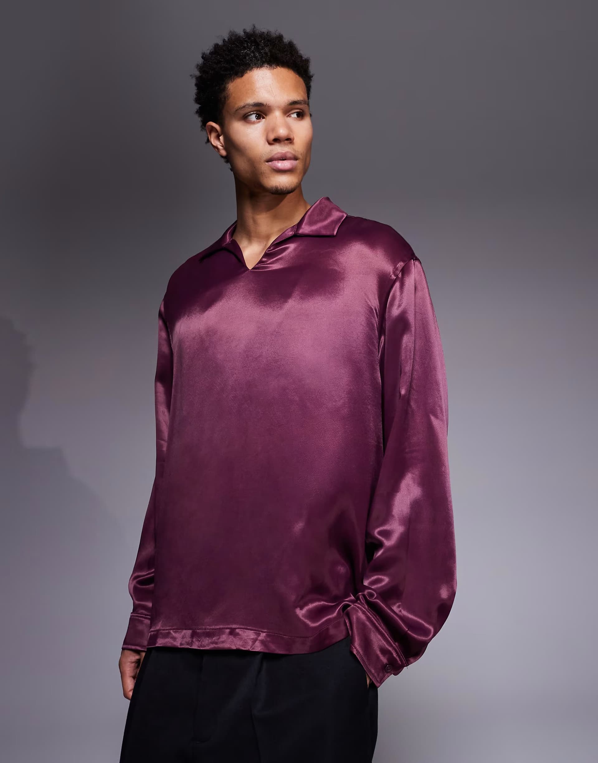 ASOS ASOS DESIGN oversized satin shirt in burgundy
