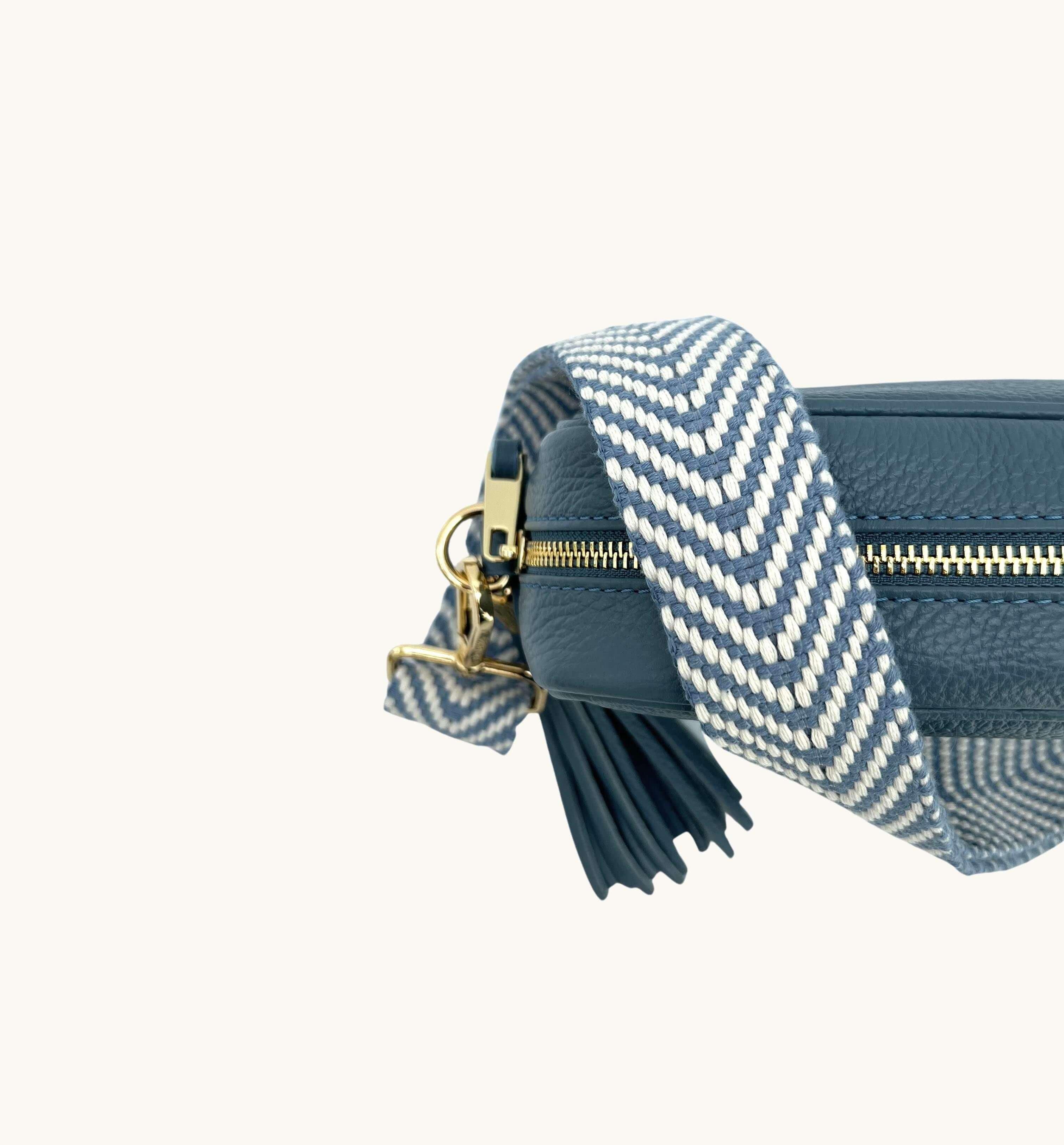 Apatchy London Apatchy London Women's Denim Blue Leather Crossbody Bag With Denim Blue Chevron Strap - 2