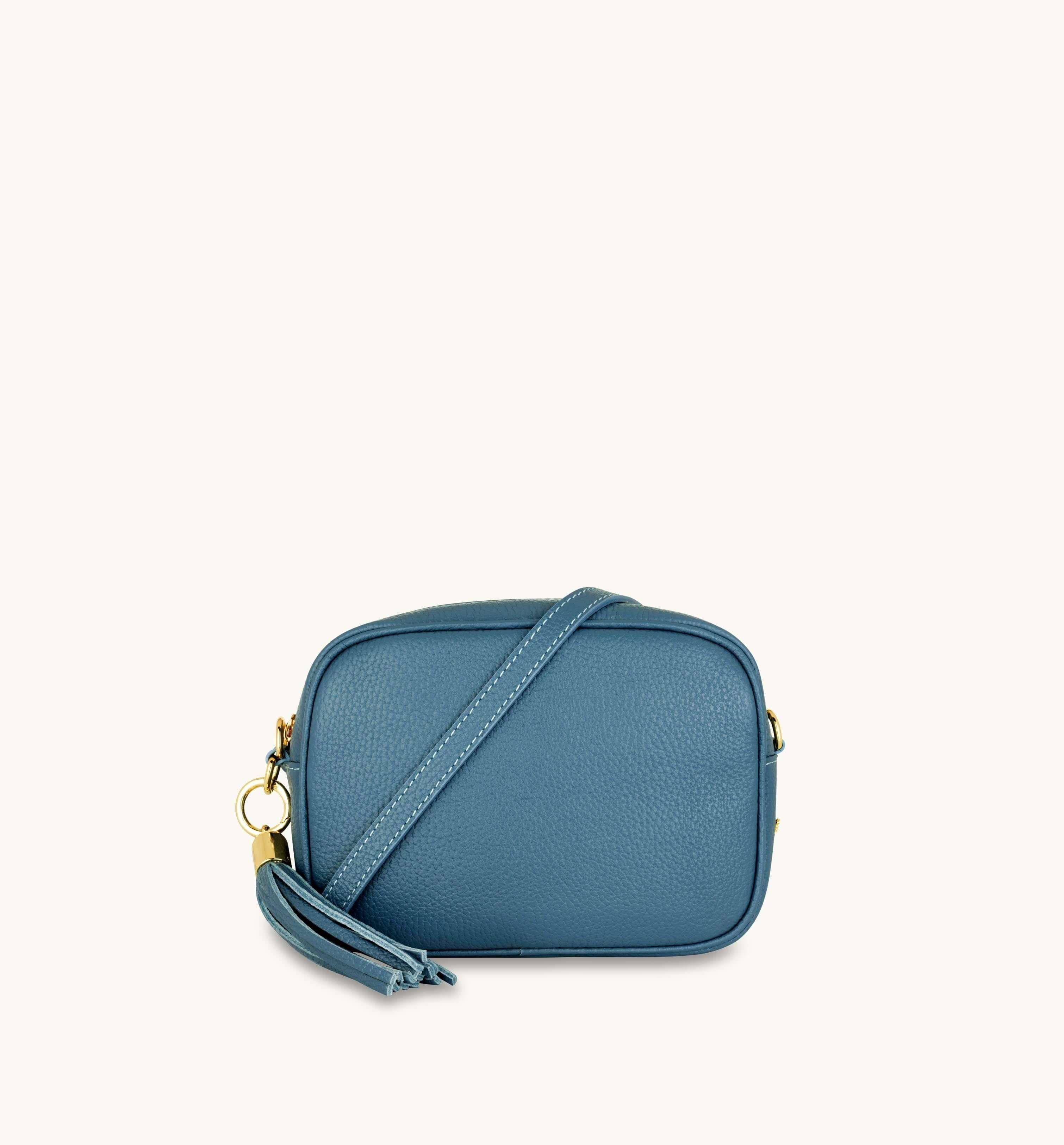 Apatchy London Apatchy London Women's Denim Blue Leather Crossbody Bag With Denim Blue Chevron Strap - 3